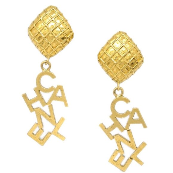 Chanel Gold Dangle Earrings Clip-On 153035 - Picture 1 of 4